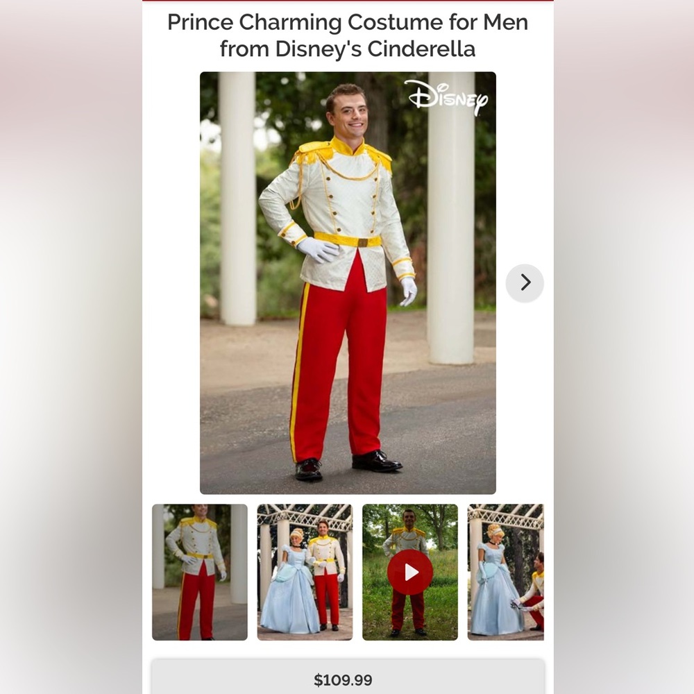 Disney’s Cinderella Prince Charming Costume Xl
